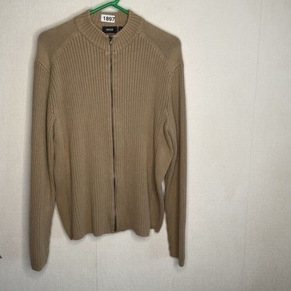Mexx Beige 100% Cotton Zip Front Sweater Men Size XL‎
